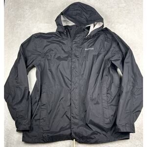 Marmot Jacket Men XXL BLACK Precip Eco Rain Hooded Lightweight Windbreaker Coat
